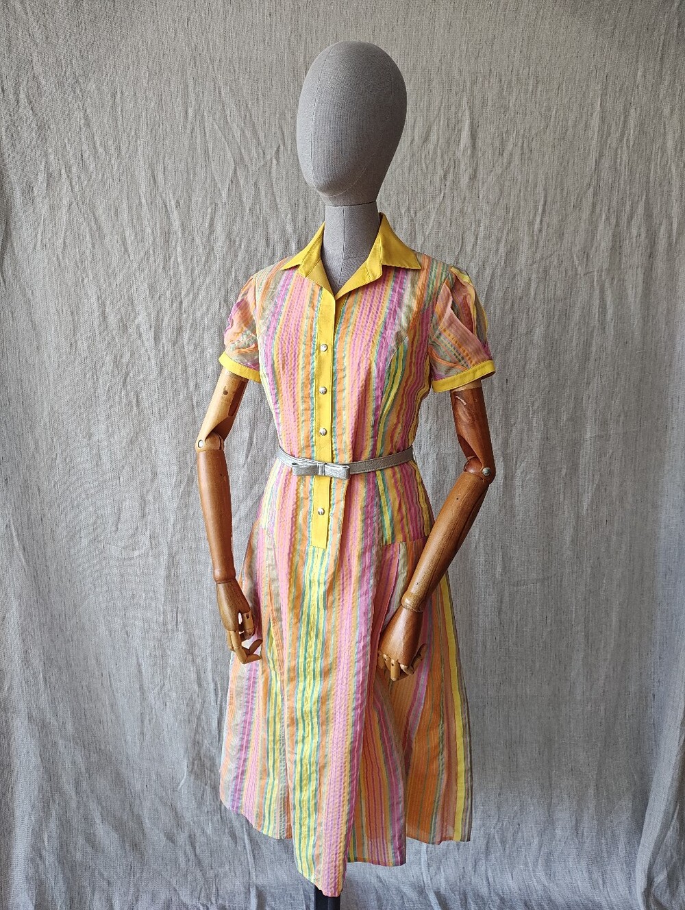 Ross Mayer Striped Belted Collar Dress Size XS